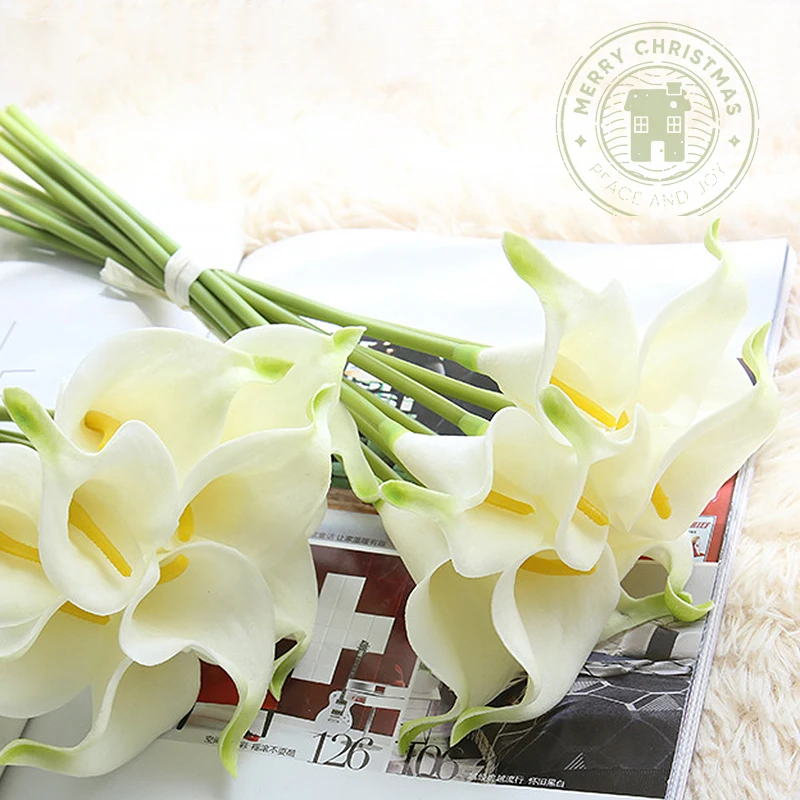 34.5cm 10Pcs High Quality Real Touch Calla Lily Artificial Flowers Calla Lily Bouquet Wedding Bouquet Bridal Home Flower Decor