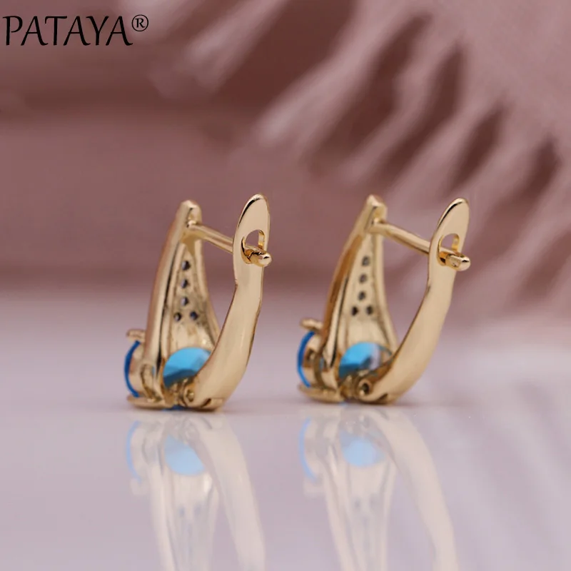 PATAYA New Winter Clearance Fashion Popular Women Fashion Jewelry Sets Oval Natural Zircon 585 Rose Gold Color Earrings Ring Set