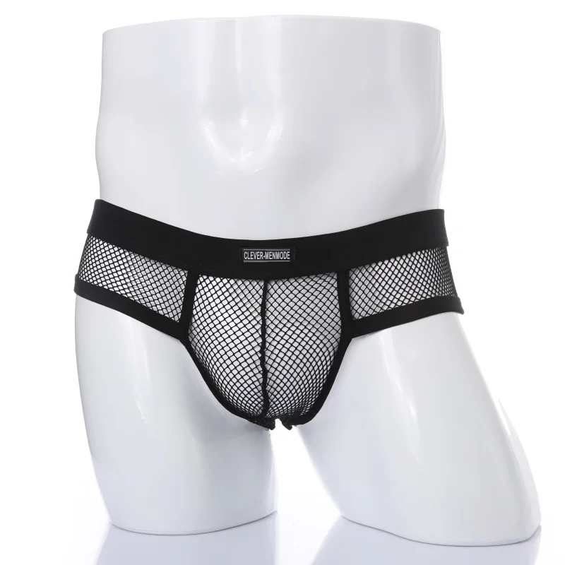 CLEVER-MENMODE-ropa interior de malla transparente para hombre, calzoncillos sexys de tiro bajo con bolsa para pene, cueca