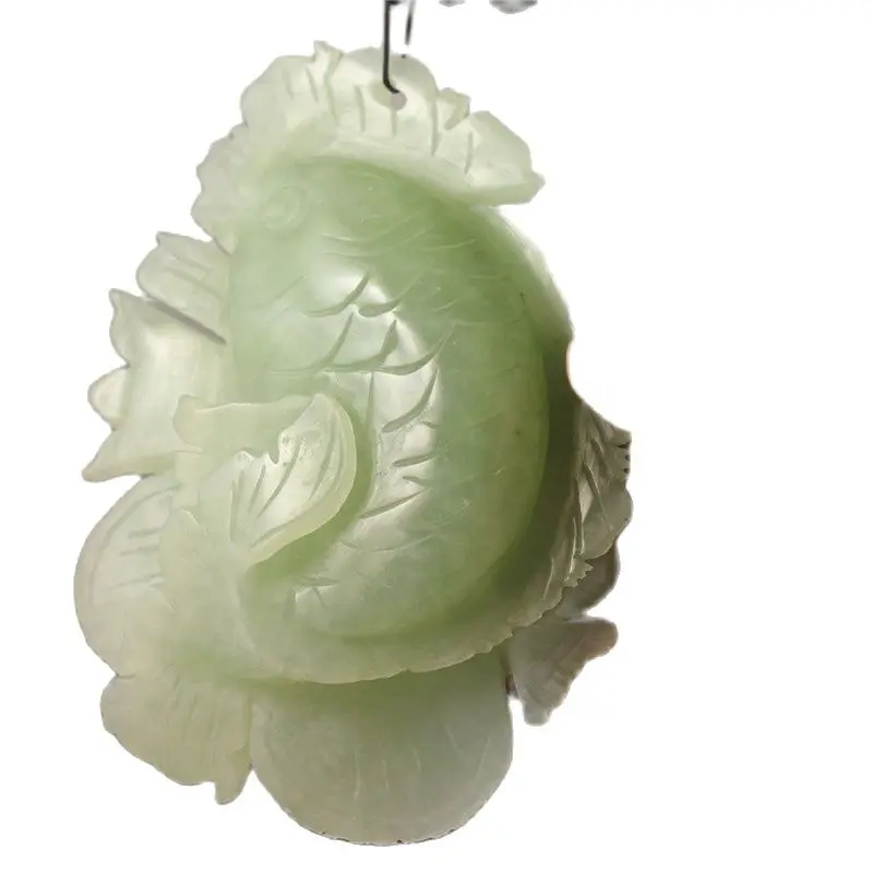 Chinese Old Natural Xiuyan Jade Hand-Carved Fish Statue Pendant 540g 6.5 Inch