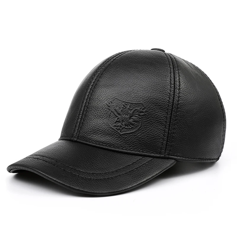 2023 Winter Male Genuine Leather Eagle Print 56-60CM Black/Brown Baseball Caps For Man Casual Street Gf Gorras Dad Hat RY119