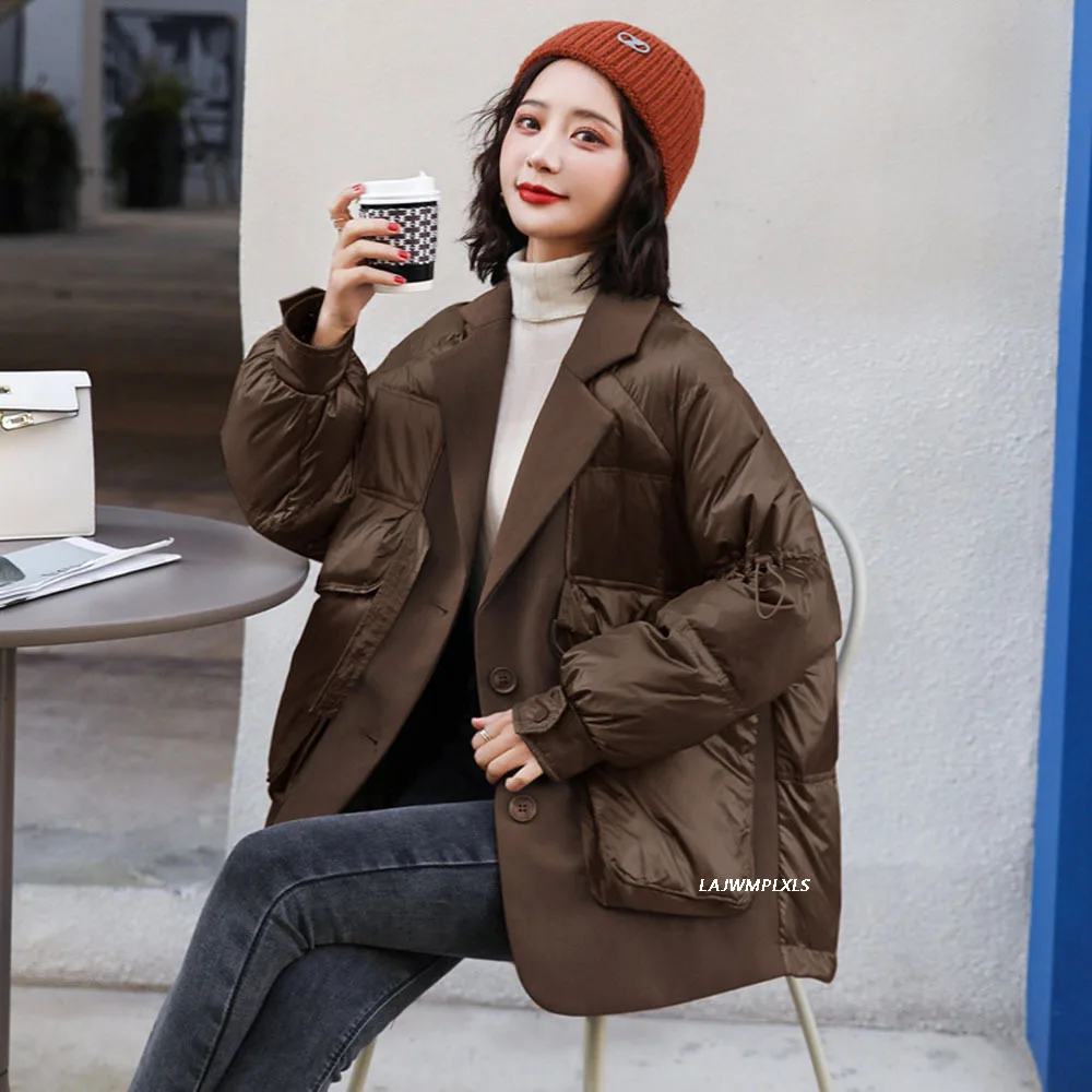 Casual Winter Women\'s Down Jacket Short Korean Style 90% Duck Down Coat Stitching Western Style Female Thick Feather Overcoat