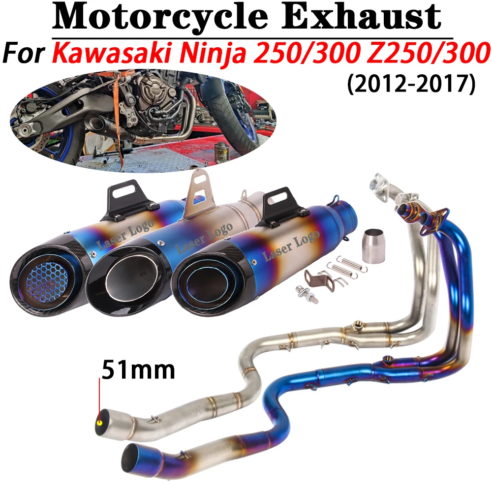 

For Kawasaki Ninja 250/300 Z250/300 2012-2017Motorcycle Exhaust Full System Pipe Escape Moto Modify Muffler 51mm Stainless Steel