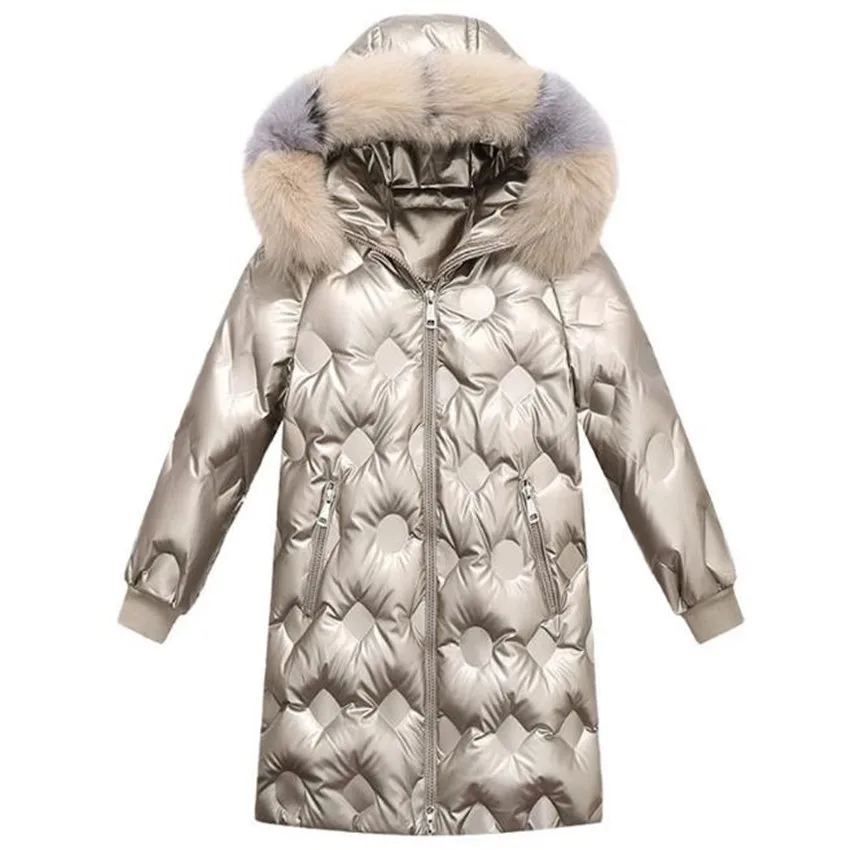 New arrival winter White duck down jacket girls big fur collar thicken warm children down outwear