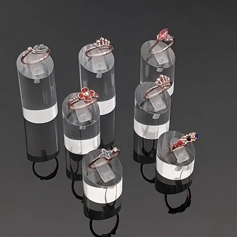 

New Style 7pcs Different Height Round Clear Acrylic Ring Clip Jewelry Display Stand Rack Photography Props Holder Show Organizer