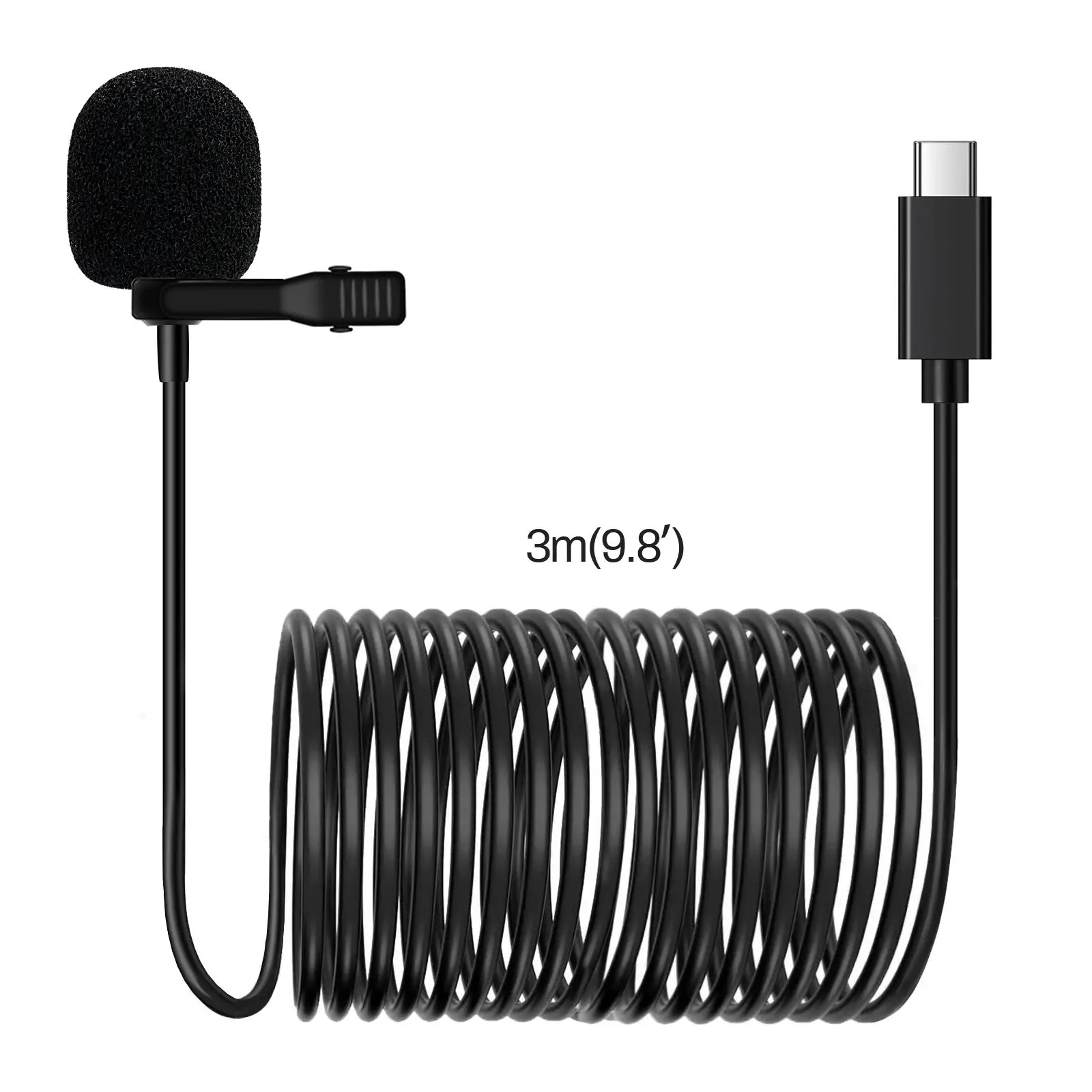 Litufoto-VV10 Interface Type-C/3M Mini USB Microphone Lapel Lavalier PC / Phone / Camera Mic Portable for iPhone Laptop Computer