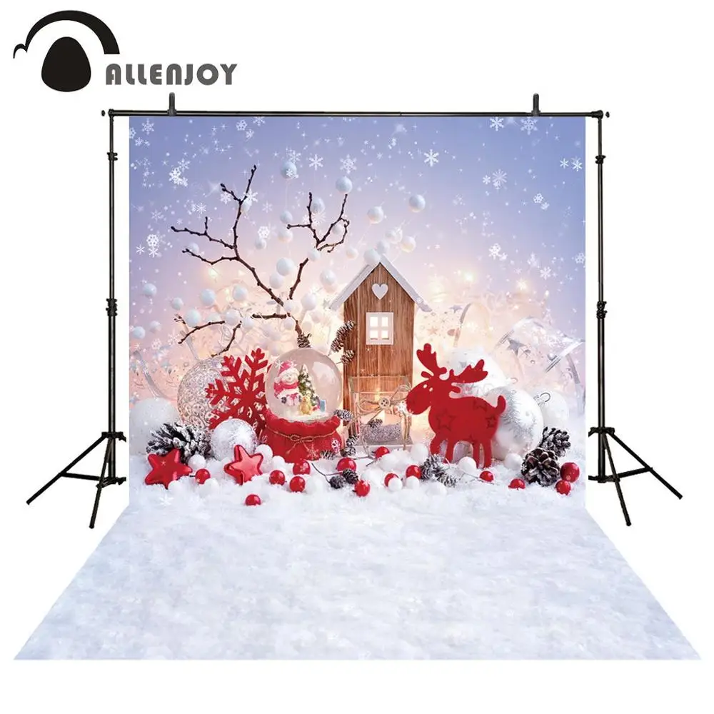 Allenjoy photophone backdrops Christmas winter wonderland snow wood house glitter snowman reindeer child backgrounds photocall