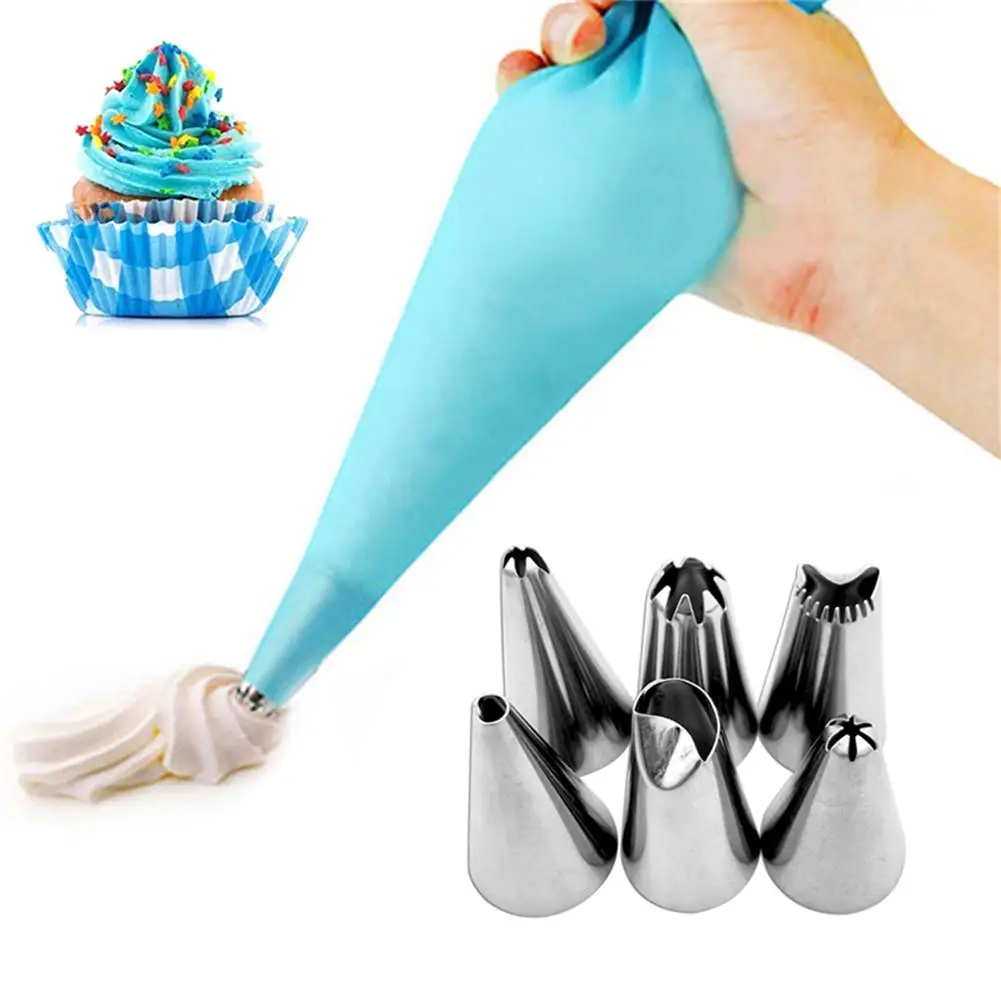 7 PCS/Set Silicone Pastry Bag Tips Kitchen DIY Icing Piping Cream Reusable Pastry Bags +6 Nozzle Set Cake Decorating Tools