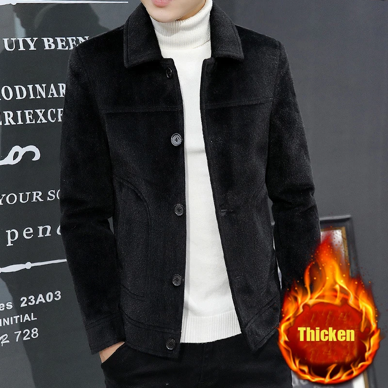 معطف صوفي قصير للخريف والشتاء ميرينو صوف رجالي كوري من المينك سترة تقليد عصرية ملابس ثقيلة معطف رجالي هيرين جاس #4