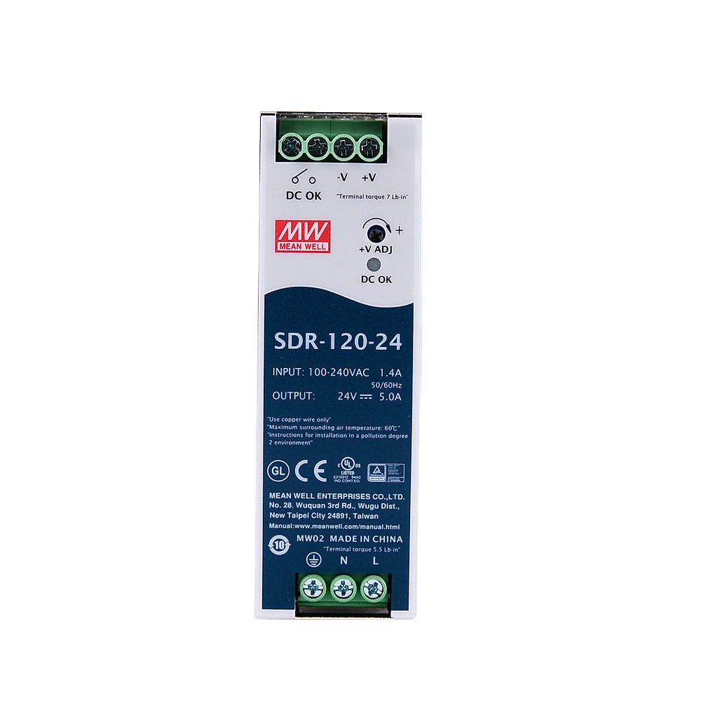 

Original Mean Well SDR-120-24 meanwell DC 24V 5A 120W Single Output Industrial DIN Rail with PFC Function Power Supply