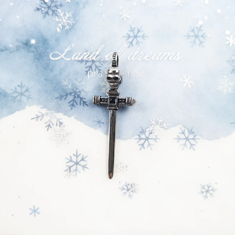 Pendant Skull Sword Fit Necklace Brand New Fine Jewelry 925 Sterling Silver Warrior Rebel Street Punk Bijoux Gift For Women Men