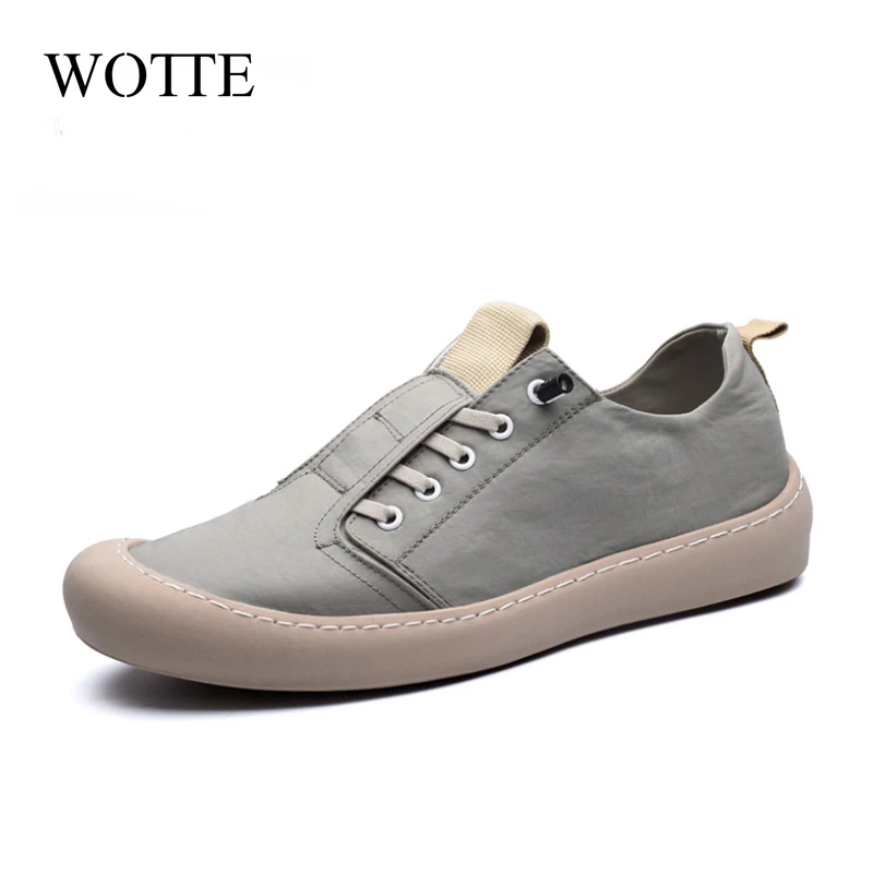 

WOTTE Men Canvas Shoes Slip-on Men Casual Shoes Comfortable Men Loafers Driving Flats Shoes Outdoor Walking Footwear Plus Size