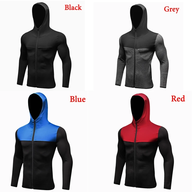 Quality Men's Running Jacket Cap Hoodie Soccer Jersey Compression Fitness Tight Rashgard T-Shirt Gym Bodybuilding Sportswear