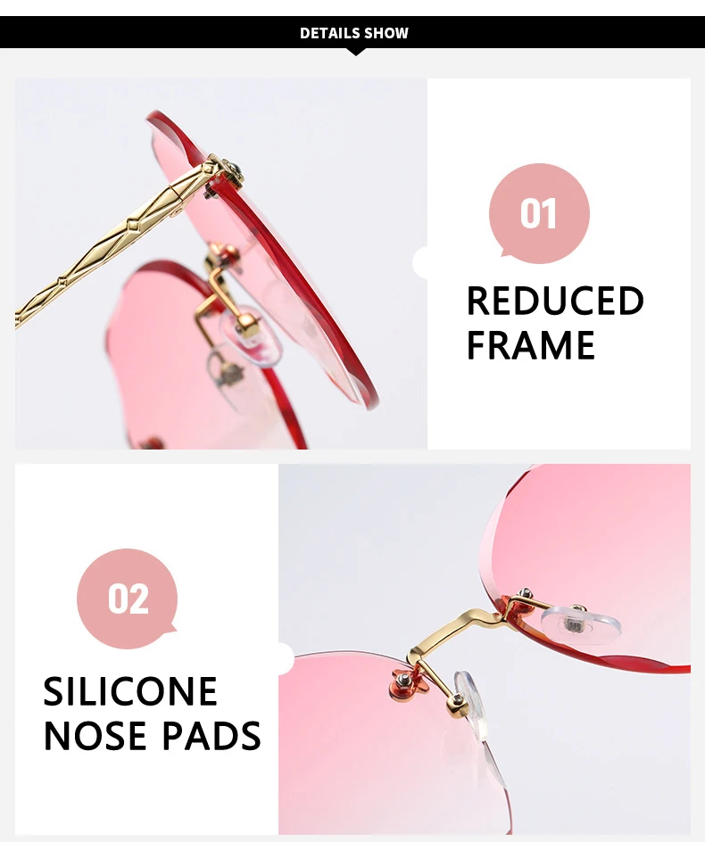 Classic Rimless Round Sunglasses For Women Sexy Gradient Oversized Sun Glasses Female Vintage Outdoor Big Frame GogglesUV400