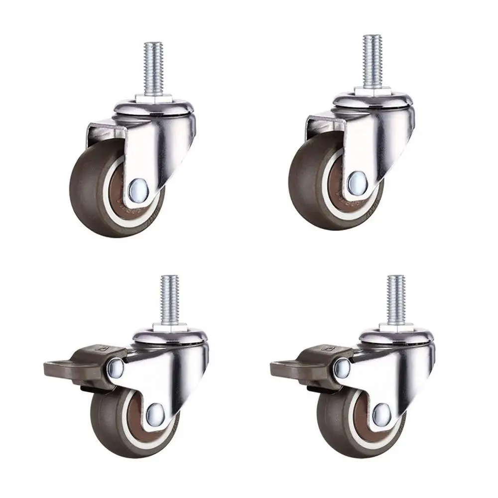 4Pcs/Lot 1.5 Inch New Shopping Cart Wheel Trolley Swivel Caster Wheels Soft Rubber TPE M8x 20mm Threaded Stem Caster Wheel