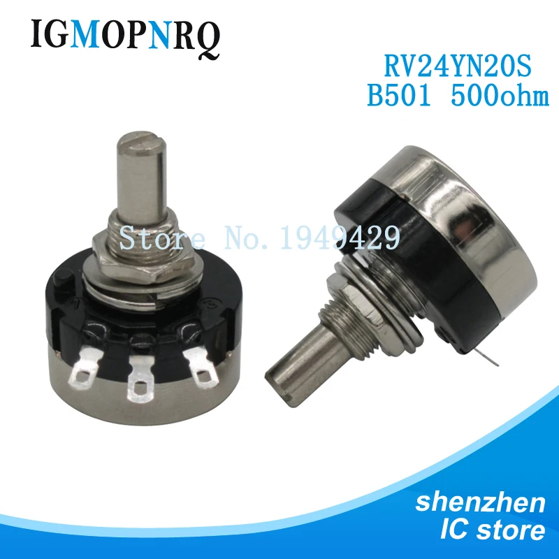 

2PCS RV24YN20S RV24YN20S-B501 500 ohm Potentiometer RV24YN 501 500R Single Coil Carbon Film Potentiometer