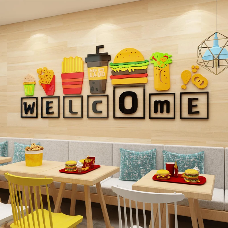 Burger Shop Milk Tea Fried Chicken Hall Wall Decoration Wall Stickers Personality Background Snack Bar Glass Sticker Painting