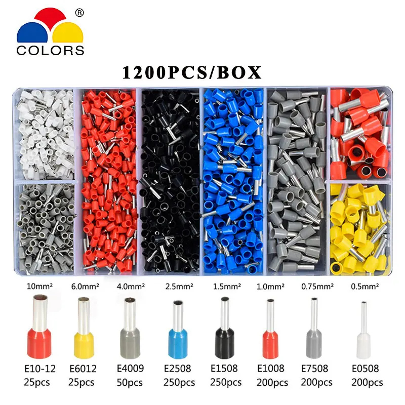 

Box tubular terminal various styles electrical wiring connector crimping insulated tube terminals set for 0.5mm2-10mm2 wire