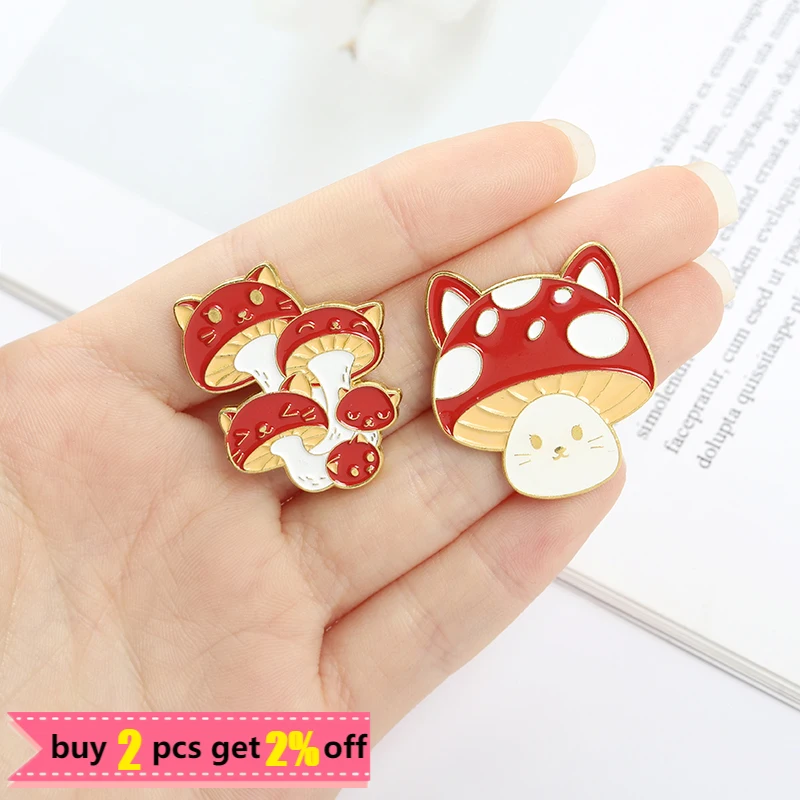 Anime Red Mushroom Enamel Pin Badge Cute Face Plant Brooches for Women Girl Cartoon Backpacks Lapel Pins Jewelry Gift Wholesale
