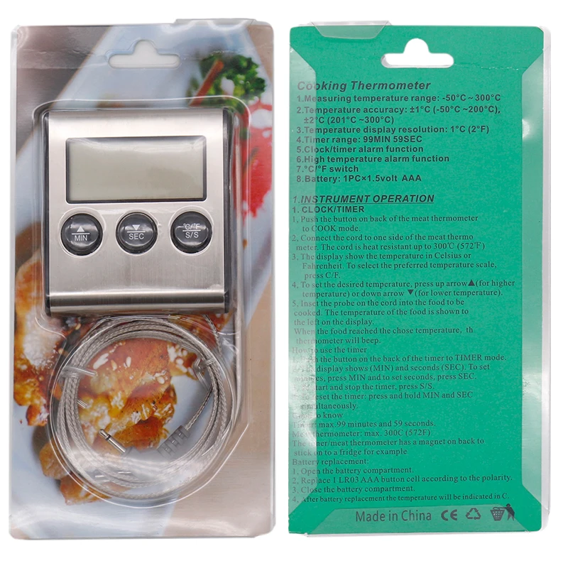 المطبخ الطبخ البيرة تخمير ميزان الحرارة الرقمي المطبخ الرقمي الغذاء الطبخ شواء اللحوم شوكة التحقيق ميزان الحرارة مع الموقت