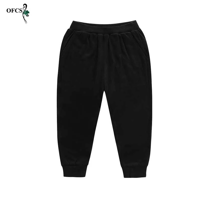 Retail Sale Cotton Pants Solid Gray & Black Boys Girls Casual Sport Pants Comfortable Soft Kids Trousers Children Cheap Trousers