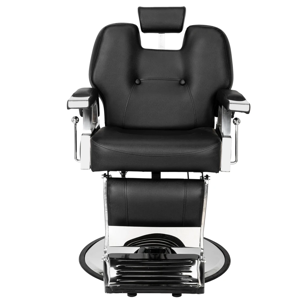 Hair Beauty Equipment  Barber Chair PVC Leather Case Stainless Steel Base Iron Footrest Disc with Footrest 150kg Black HZ-8706