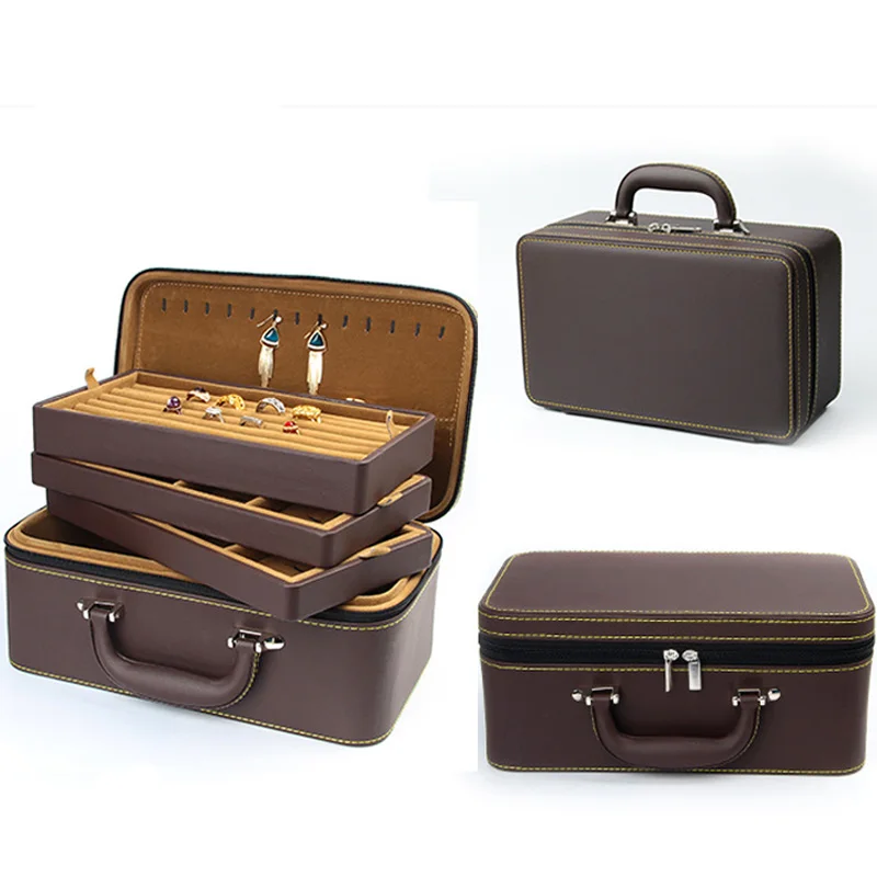 Organizer Box Portable Travel Storage Box Suitcase Available Leather Detachable High Level Necklace Ring Bracelets Jewelry