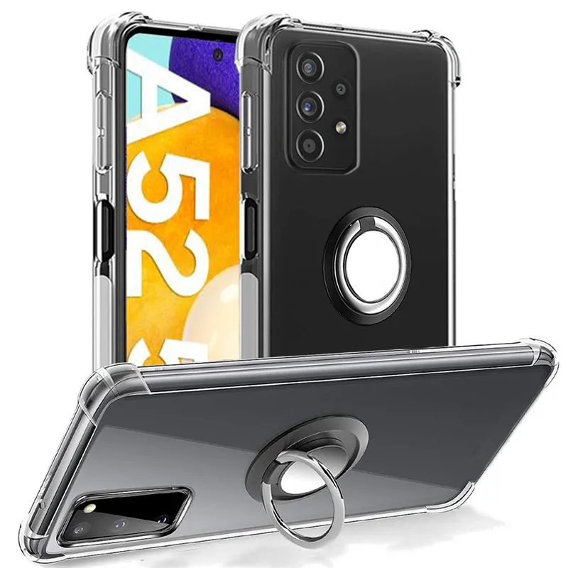 A54，Metal Ring Holder Cover For Samsung A 53 A52S Case Silicone Transparent Shockproof Case On Samsung Galaxy A34 A72 A71 A51