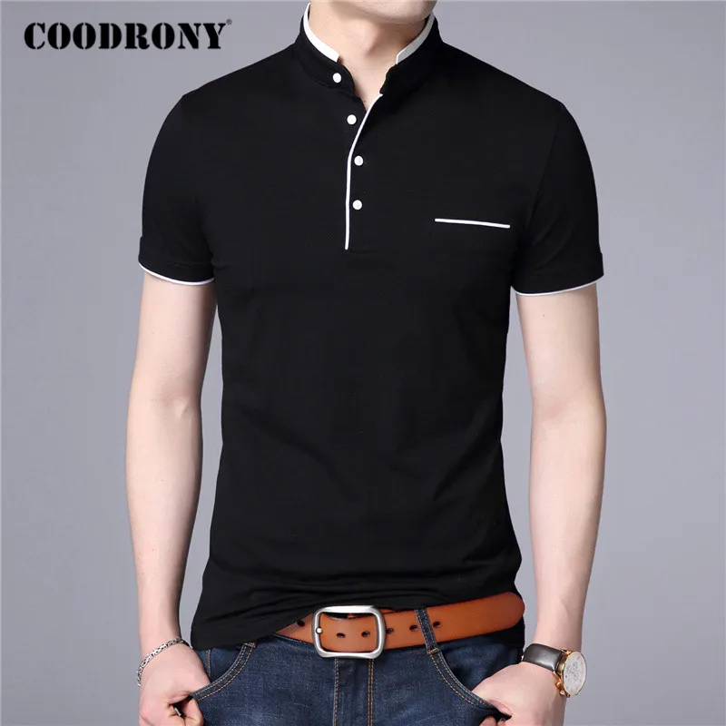 COODRONY Brand Summer Short Sleeve T Shirt Men Cotton Tee Shirt Homme Business Casual Stand Collar T-Shirt Men Clothing C5100S