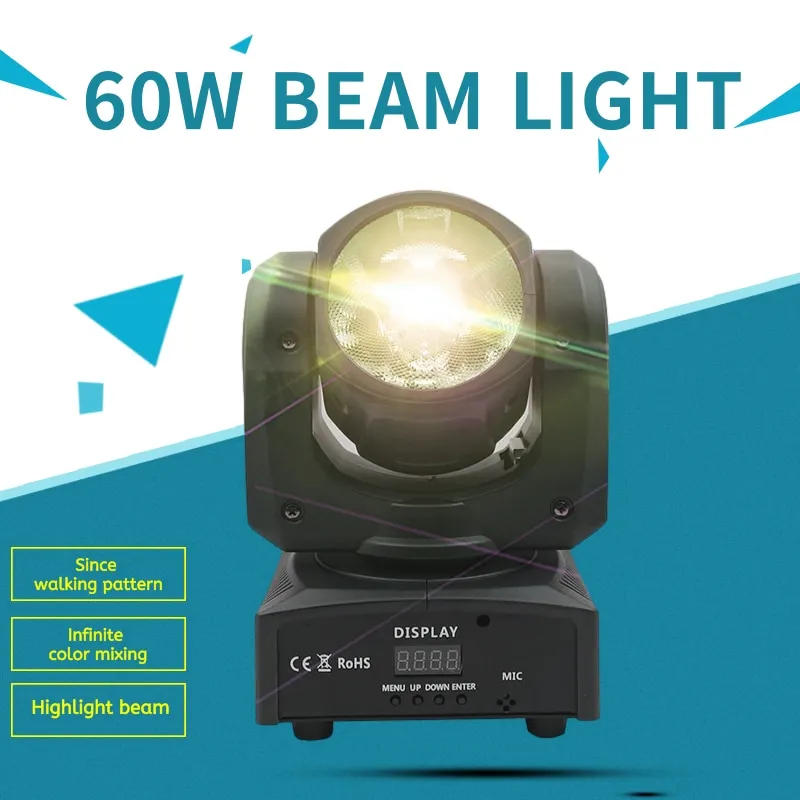 

New 60W LED RGBW 4 in 1 Beam Moving Head Beam Super Bright Control LED DJ Spotlight DMX Control Light For Disco Party Club Dance