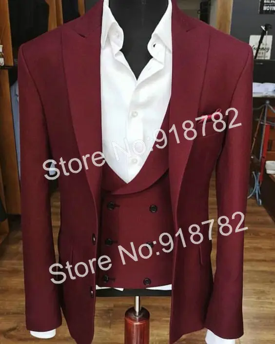 

JELTONEWIN Tailor Made Suit Burgundy 3 Pieces Set Men Suit Latest Coat Pant Slim Fit Terno Masculino Groomsman Wedding Tuxedo