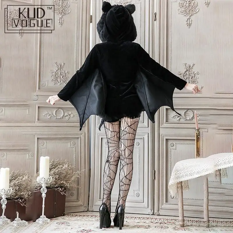 Vampire Bat costumi Cosplay Masquerade Woman Black Evil Horror Hooded Vampire Bat Sleeve Halloween natale capodanno Show Cos