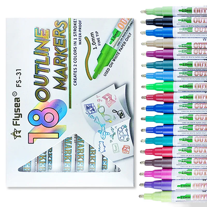 8/12/18/24 farbe doppel linie umriss highlighter student kunst zeichnung marker stift gruß karte poster, kunst zu machen schreibwaren