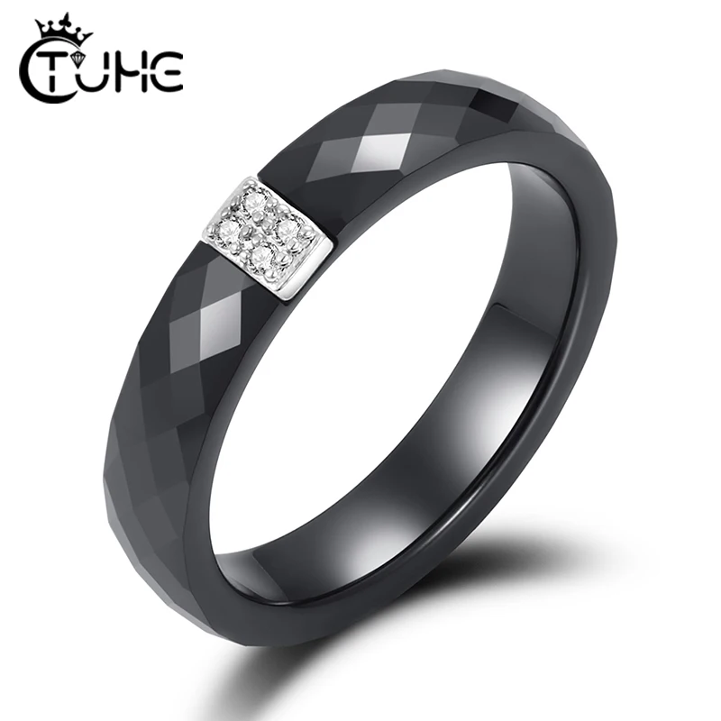 3mm Black White Ceramic Rings Cut Surface Cubic Zirconia For Women Wedding Ring Jewelry Classic Trendy Design Engagement Jewelry