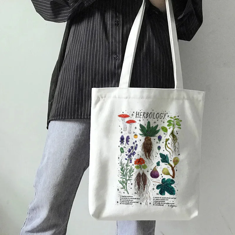 Mushroom Shoulder Bag Canvas Bag Harajuku Shopper Bag Fashion Casual Summer Shoulder Bags Tote Shopper Bag Border Collie