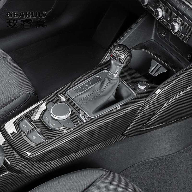 Car Styling For Audi Q2 Q2L Carbon Fiber Center Console Gear Shift Cover Sticker Trim Multimedia Handrest panel Frame Decoration