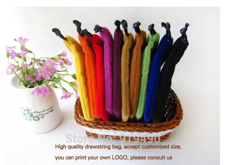 50PCS Flannel Drawstring Bag Mobilephone Protective Packages Multicolor Velvet Pouch Jewelry Cosmetic Makeup Sachet Print Logo