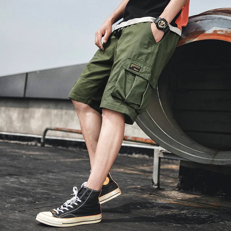 Men 2021 Summer New Casual Cargo Fashion Brand Loose Multi-Pocket Shorts Cotton Streetwear Knee-Length Beach Shorts Jogger Harem