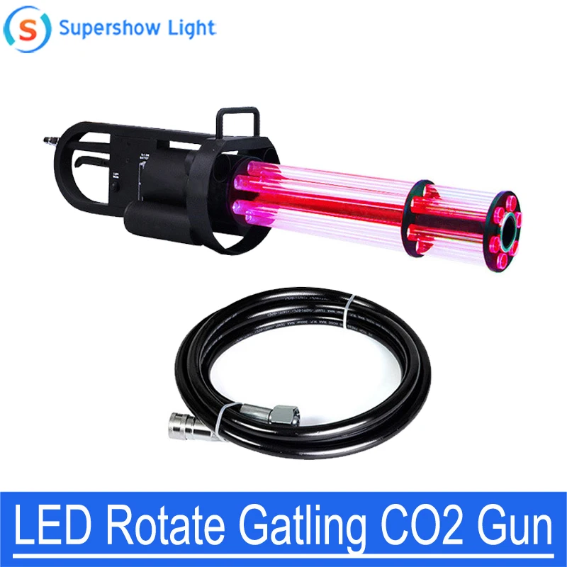 

New Design Pistol Rotate LED CO2 Gun RGB Jet Cannon Six Eyes CO2 Cryo Machine Special Effect Jet Gatling Gun For DJ Disco