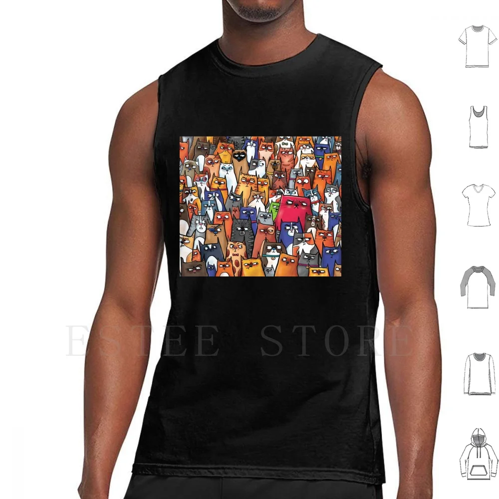 Suspicious Kitties Tank Tops Vest Sleeveless Cats Cat Felines Kittens Kitties Pets Tabbies Siamese Cat Lady Calico Meow