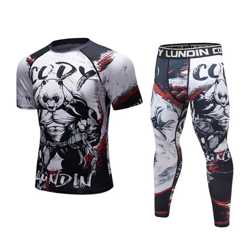 Men Tracksuit MMA Rashguard Jiu Jitsu T-shirt+Pants Fitness Boxing Jerseys Set BJJ Muay Thai Gym Rash Guard Sportsuit Brand