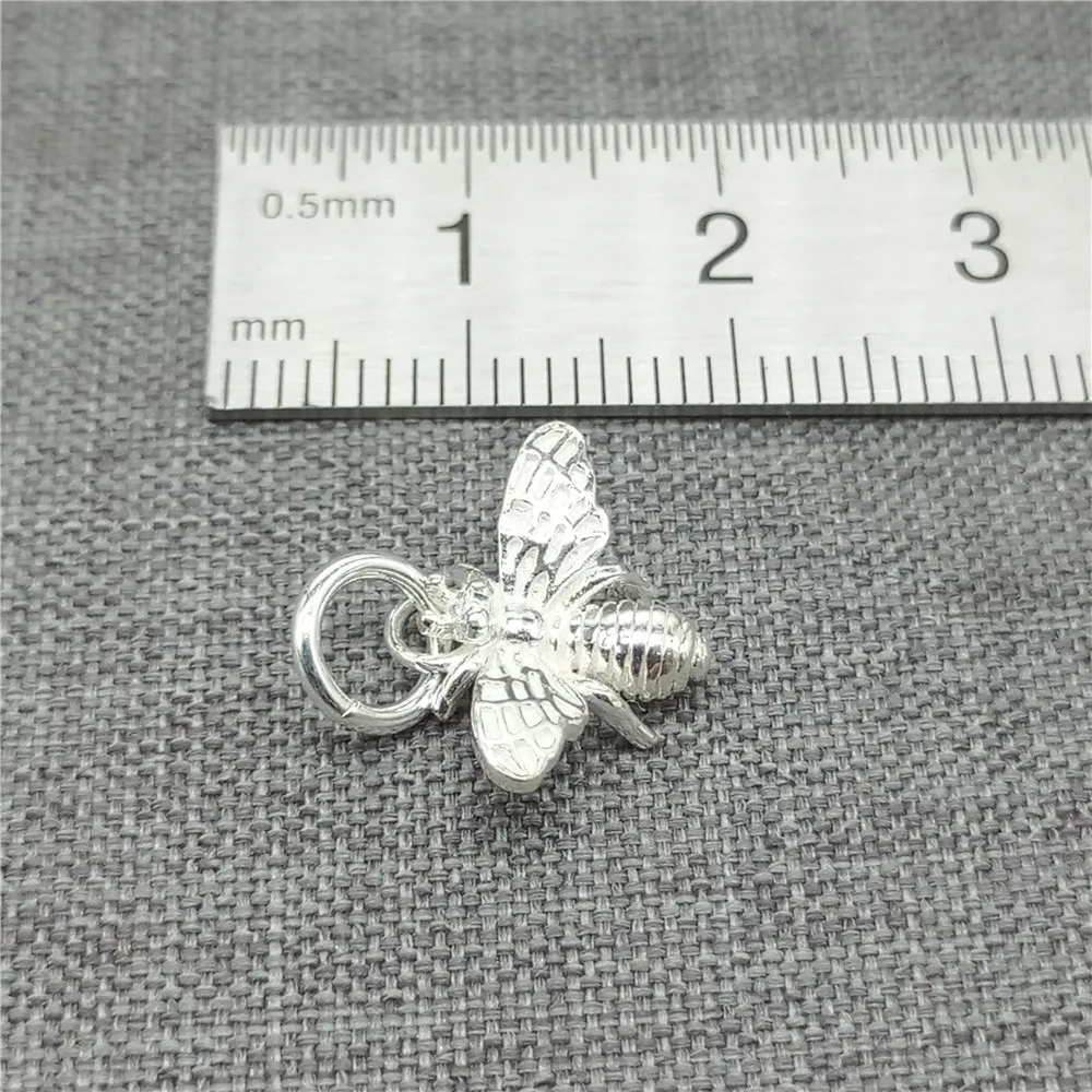 4 Pieces 925 Sterling Silver Shiny Honey Bee Charms Pendants 3D for Bracelet Necklace