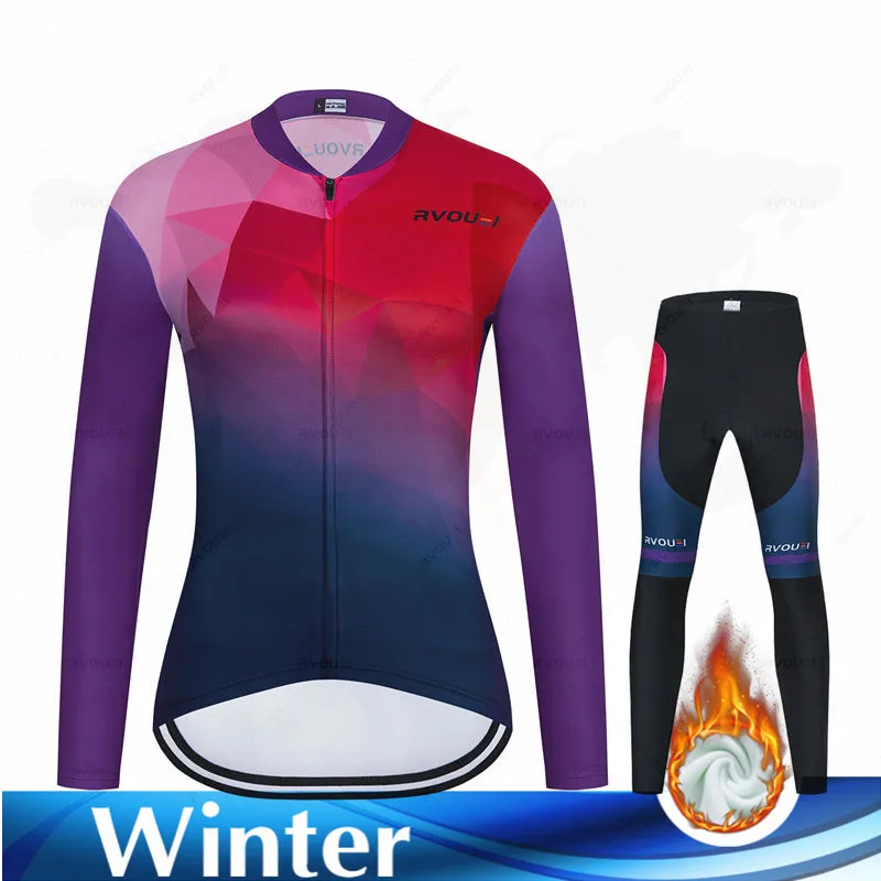 Rcreei-Thermal Fleece Cycling Jackets for Women, Warm Cycling Jersey, Mountain Bicycle, Bike Team, Winter Cloth Set