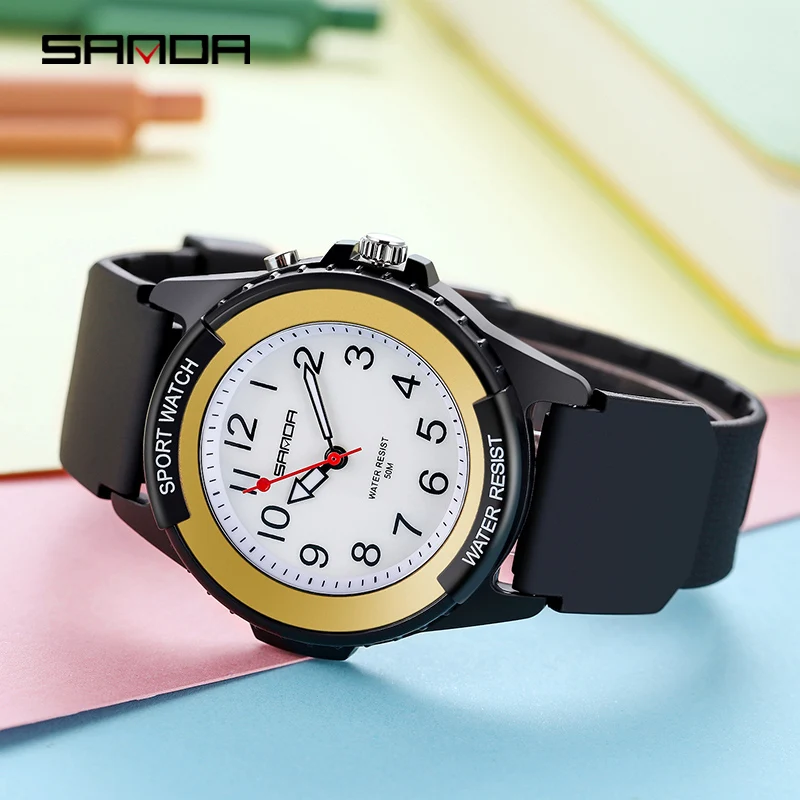 Fashion Sanda Relogio Masculino New Casual Mens Watches Simple Letters Resin Waterproof Quartz Wristwatches Man Clock