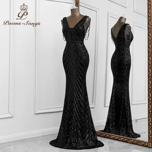 Sexy Meerjungfrau Schwarze Kleider eleganter Nacht für Mujer von Nehe Largo Soiree de Mariaage Robe Femme Kleider Kleider Ball 8 Hauptverkaufskleid Meerjungfrau Brautjungfer Hochzeit - №2