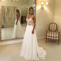 MYYBLE Bohemian Wedding Dress 2026 Sleeveless V-Neck Lace Open Back Unique Romantic Backless Boho Beach Bridal Gowns