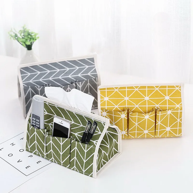 

Linen Tissue Storage Box Holder Desktop Debris Organizer Paper Towel Box