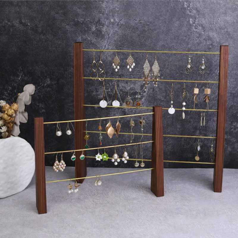 New Simple Large Middle Size Walnut Wooden Eearrings Necklace Storage Jewelry Display Stand Luxuious Earrings Display Props