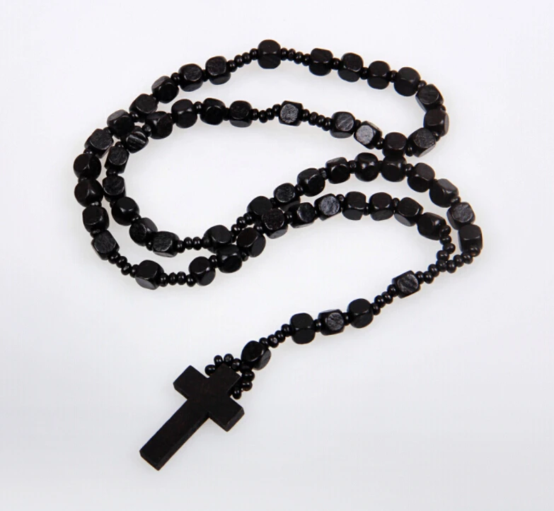 NEW Good hardwood rosary beaded Jesus CROSS wooden pendant necklace for men and women Handmade beaded necklaces