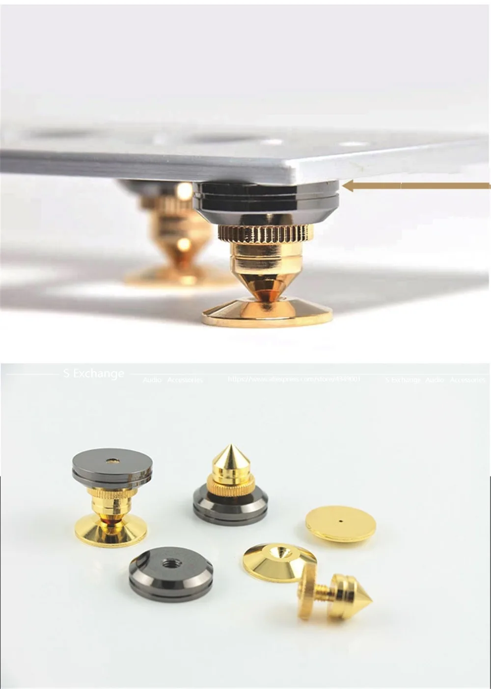 

NEW 12SET Gold Speaker Spikes Subwoofer Spikes Isolation CD Amplifier Turntable Pad Stand Feet nail shock absorber feet